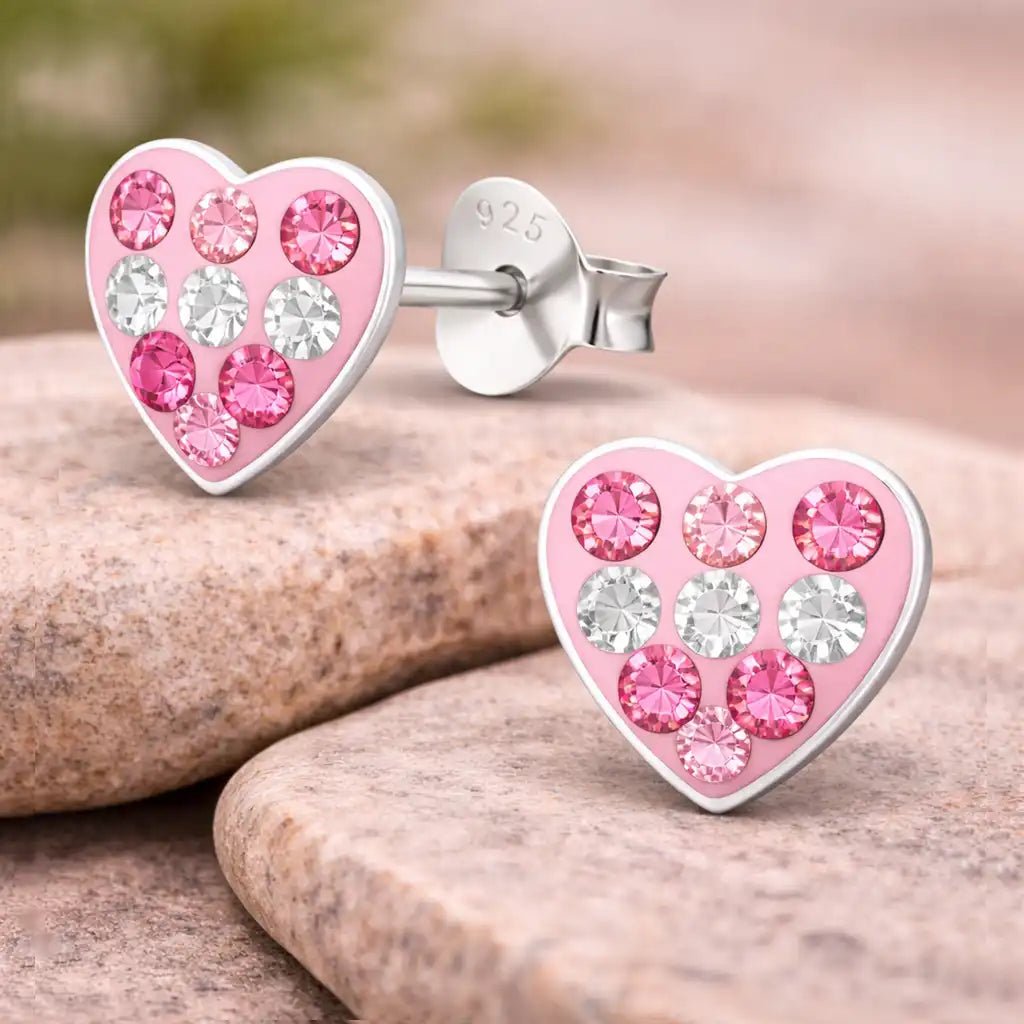Herz Ohrstecker Kinder Silber 925 – Funkelnd Rosa Bild 2