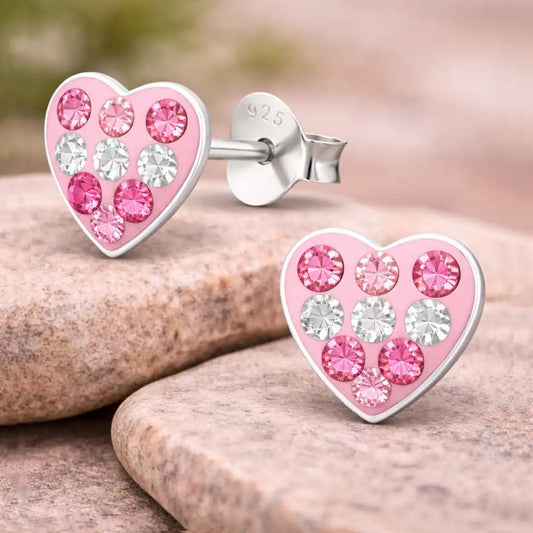 Herz Ohrstecker Kinder Silber 925 – Funkelnd Rosa Bild 2