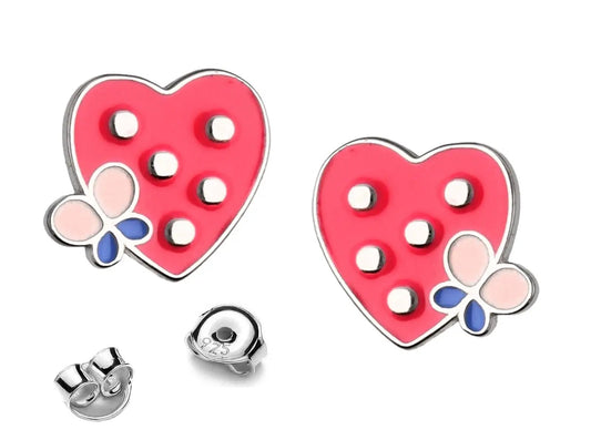 Herz Ohrstecker mit Schmetterling 925 Silber Pink Bunt Bild 2