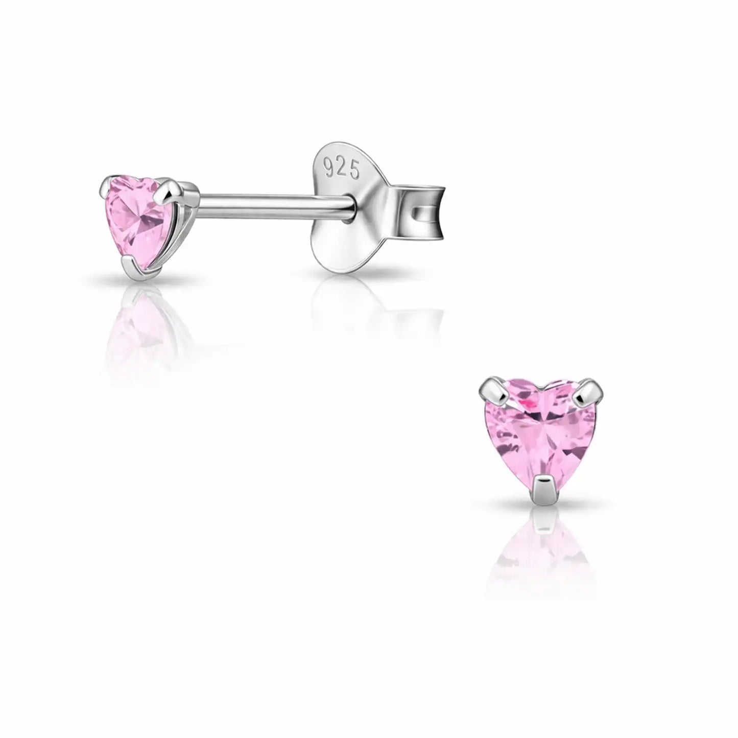 Herz Ohrstecker rosa Stein 925 Silber – 3mm Herzform Bild 1