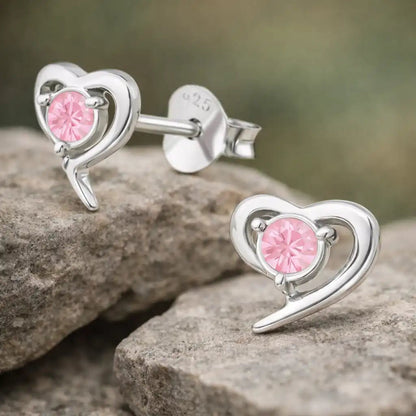 Herz Ohrstecker Silber 925 – Rosa Glanz, klein Bild 2