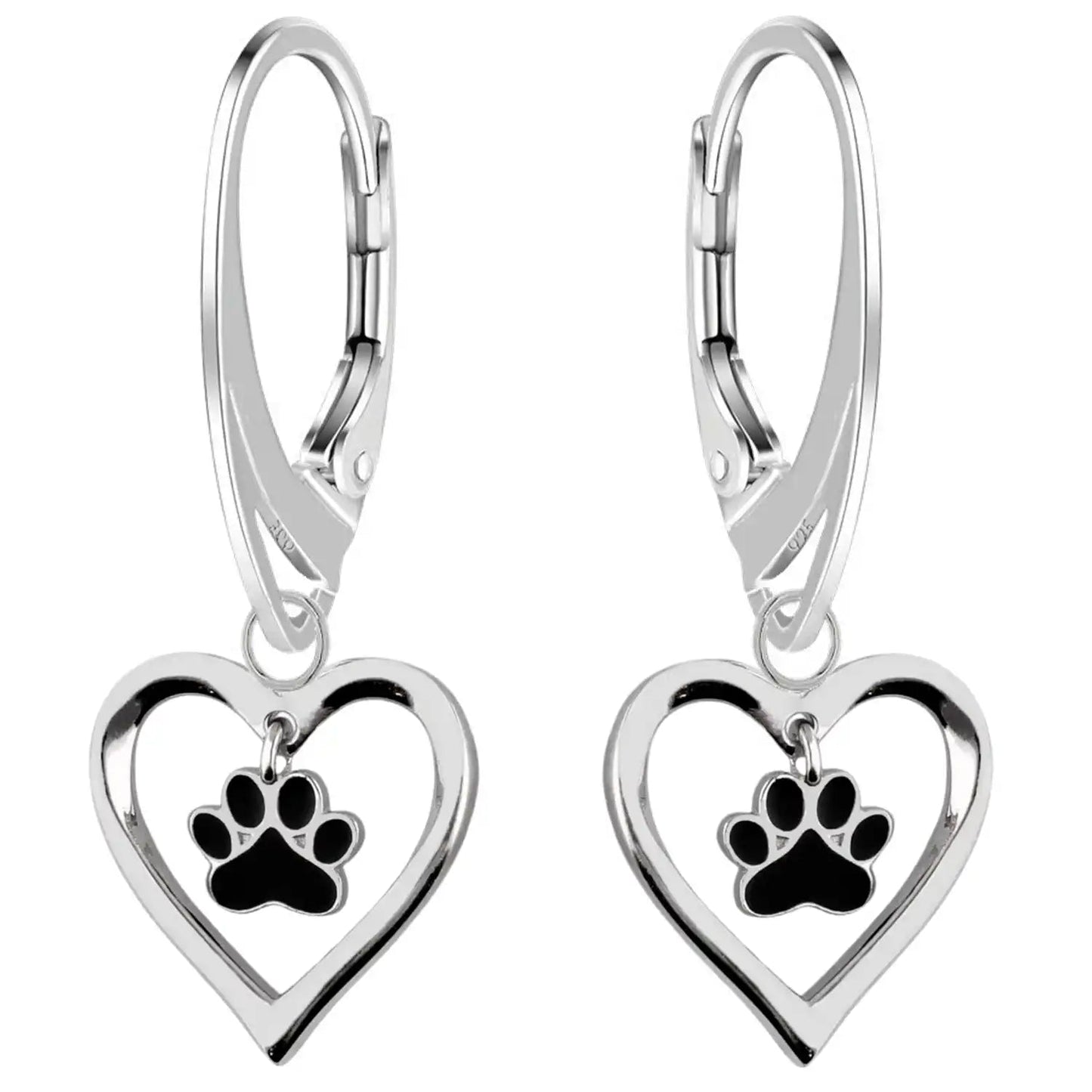 Herz Pfote Ohrringe Silber 925 schwarz – Tierliebe Bild 1