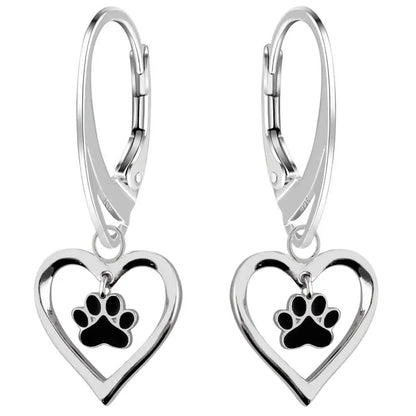 Herz Pfote Ohrringe Silber 925 schwarz – Tierliebe Bild 1