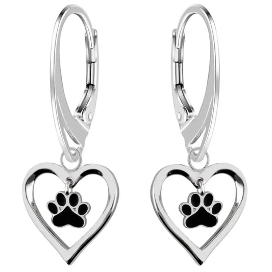 Herz Pfote Ohrringe Silber 925 schwarz – Tierliebe Bild 1