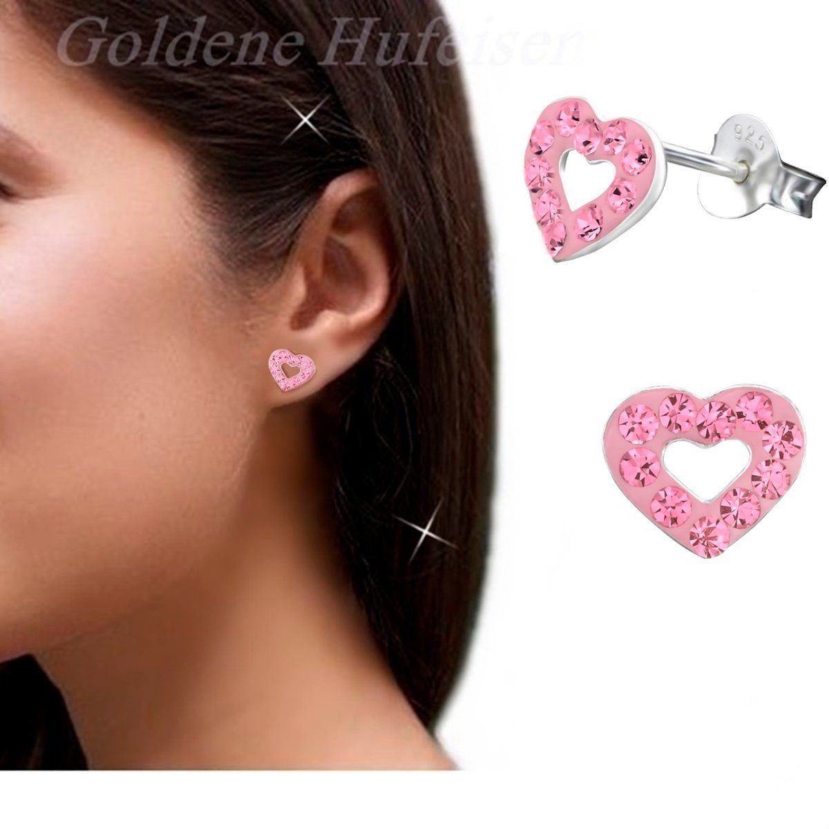Herzen Ohrringe für Kinder Rosa 925 Silber Bild 2