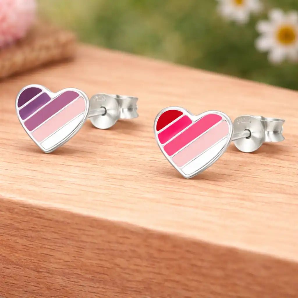 Herz Ohrstecker Kinder Silber 925 – Rosa Pink Lila Bild 3