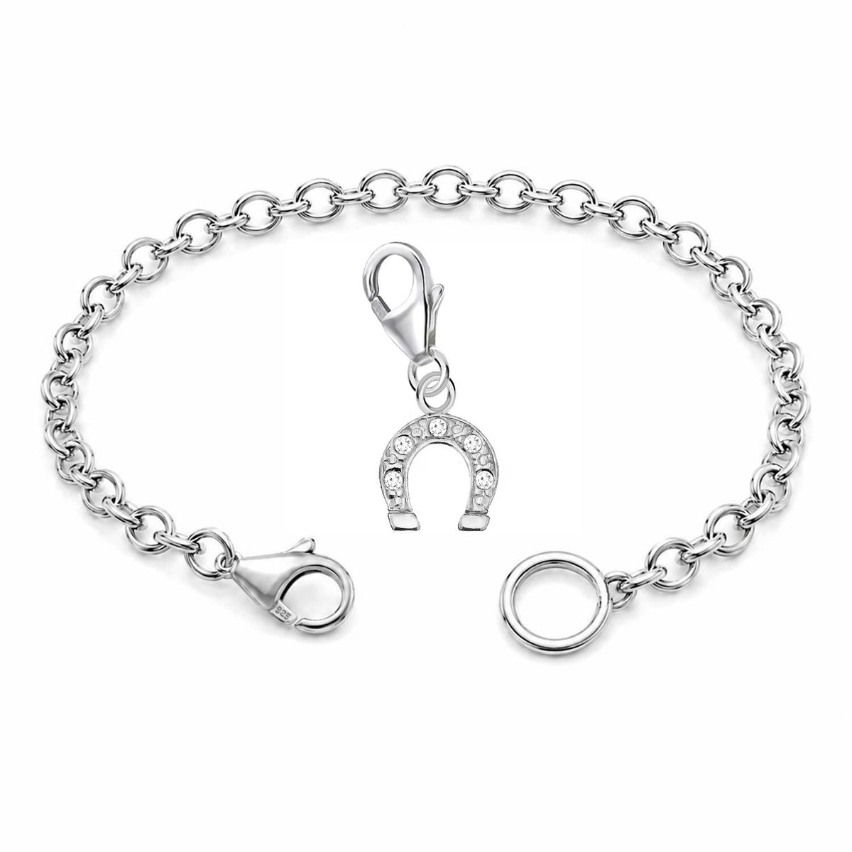 Charm Armband Set mit Hufeisen Anhänger aus 925 Silber 1