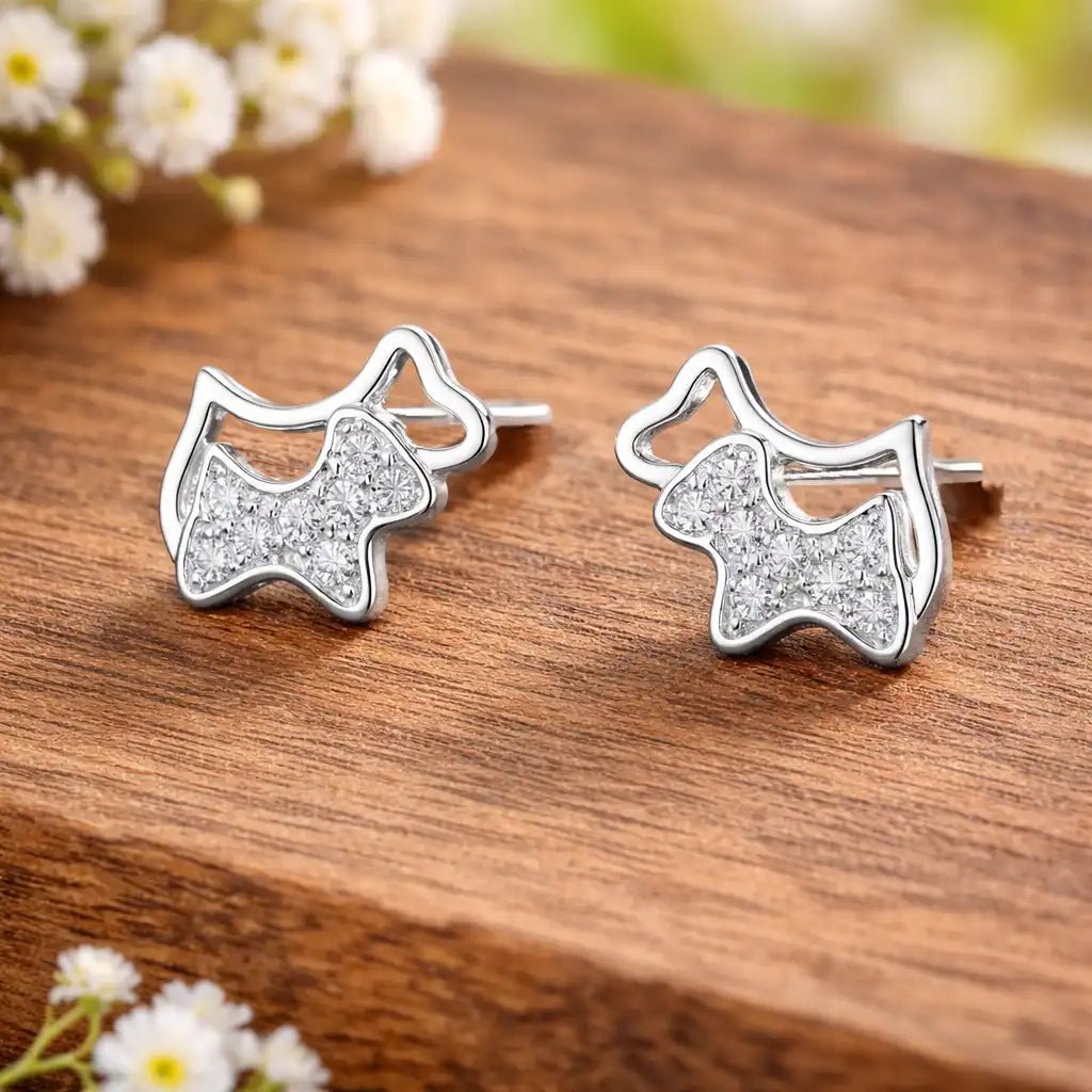 Hund Ohrstecker Echtes Silber 925 – Terrier mit Zirkonia Bild 2