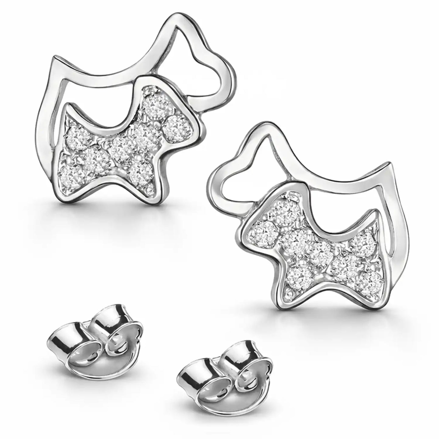 Hund Ohrstecker Echtes Silber 925 – Terrier mit Zirkonia Bild 1
