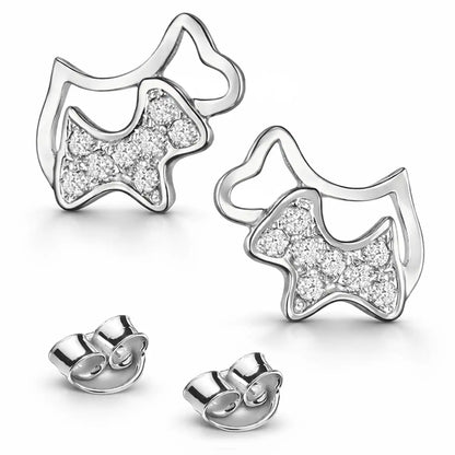 Hund Ohrstecker Echtes Silber 925 – Terrier mit Zirkonia Bild 1