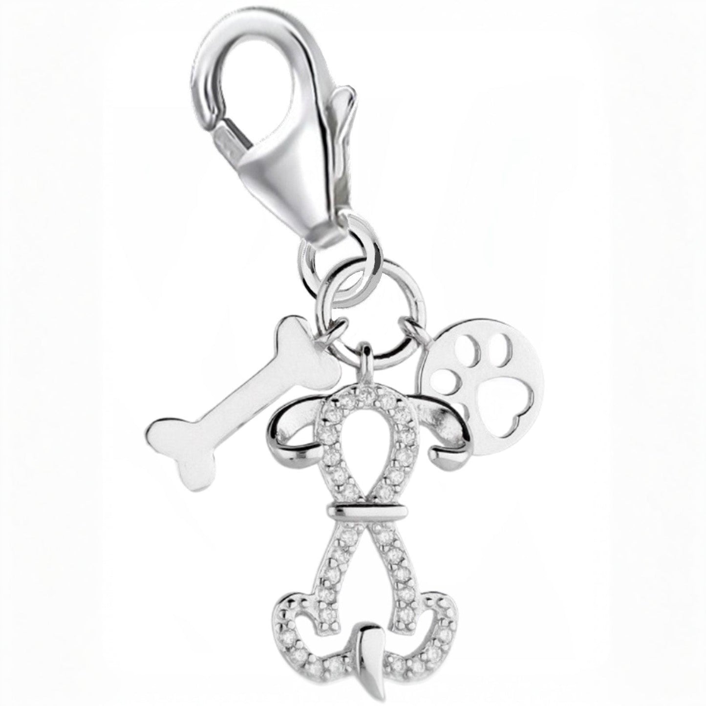 Hunde Charm Silber 925 – Glitzender Pfote Anhänger für Charmkette Bild 1