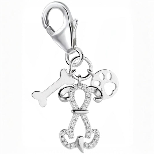 Hunde Charm Silber 925 – Glitzender Pfote Anhänger für Charmkette Bild 1