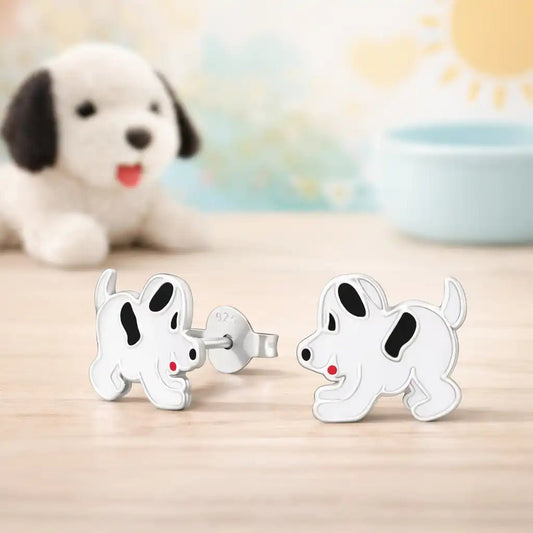 Hunde Ohrstecker Kinder 925 Silber weiß – Welpen Bild 2
