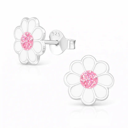 Gänseblümchen Ohrstecker Silber 925 – Weiße Blüte Bild 1
