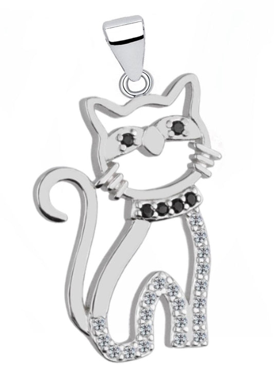 Kater Schmuckanhänger 925 Silber – Katzen Anhänger mit Zirkonia Bild 1