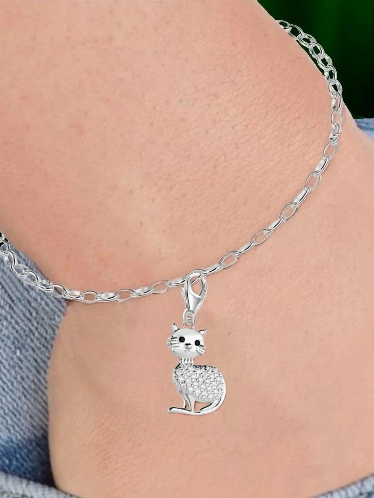 Katze Charm Silber 925 mit Zirkonia Kater Bild 2