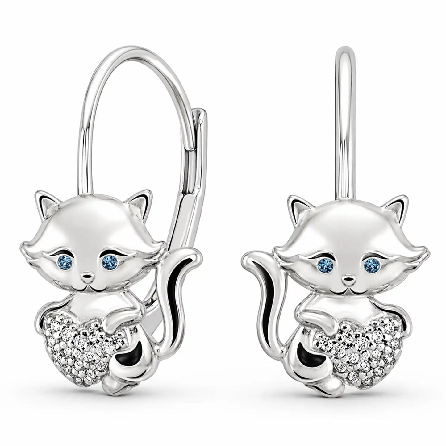 Katze Ohrringe Herz 925 Silber – Tier Ohrhänger Bild 1