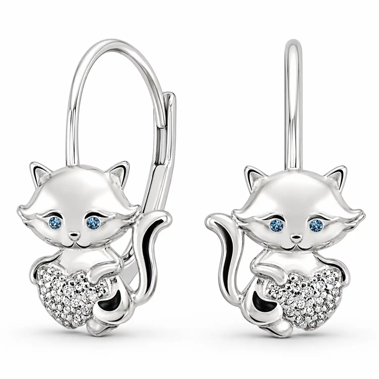 Katze Ohrringe Herz 925 Silber – Tier Ohrhänger Bild 1