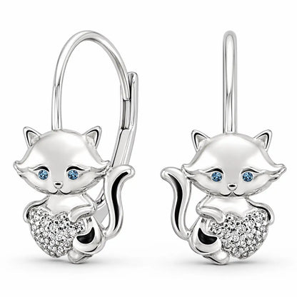 Katze Ohrringe Herz 925 Silber – Tier Ohrhänger Bild 1