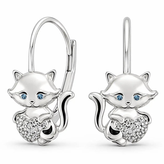 Katze Ohrringe Herz 925 Silber – Tier Ohrhänger Bild 1