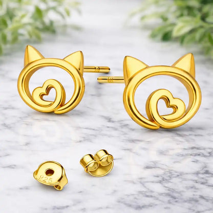 Katzen Ohrringe 925 Silber vergoldet Kater Geschenk Bild 2