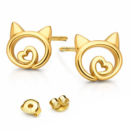 Katzen Ohrringe 925 Silber vergoldet Kater Geschenk Bild 1