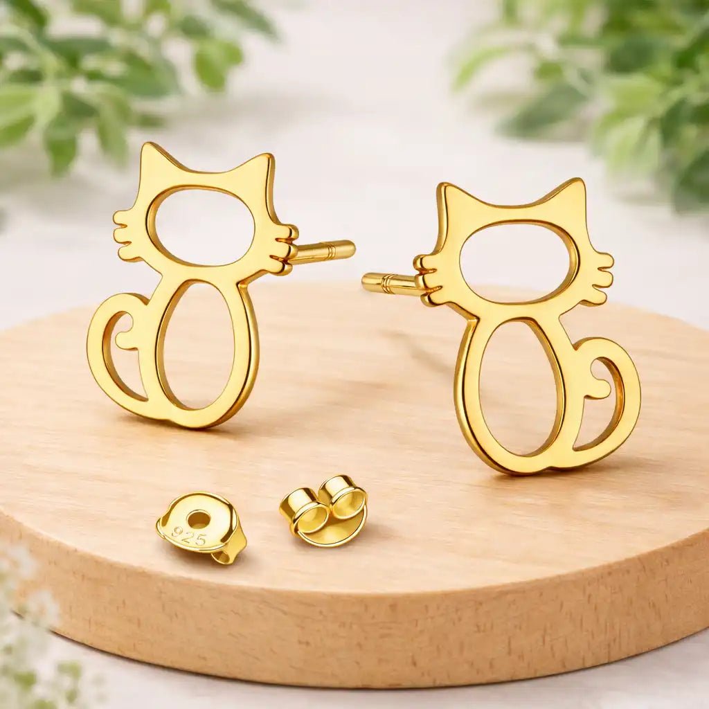 Katze Ohrstecker vergoldet 925 Silber Tier Schmuck Bild 2