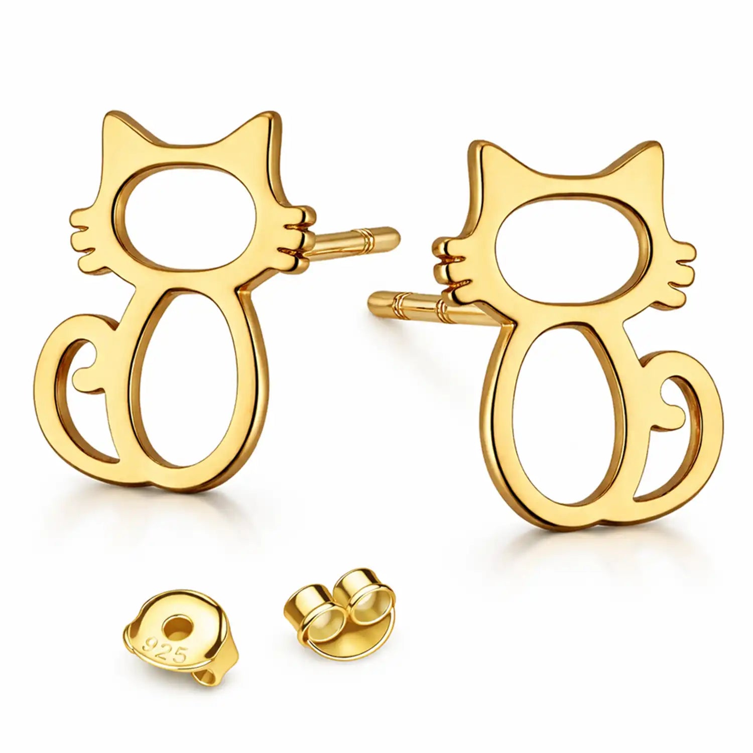 Katze Ohrstecker vergoldet 925 Silber Tier Schmuck Bild 1