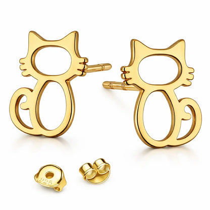 Katze Ohrstecker vergoldet 925 Silber Tier Schmuck Bild 1