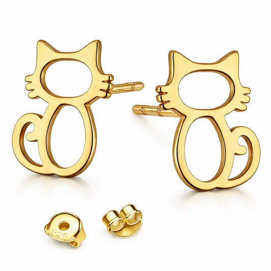 Katze Ohrstecker vergoldet 925 Silber Tier Schmuck Bild 1