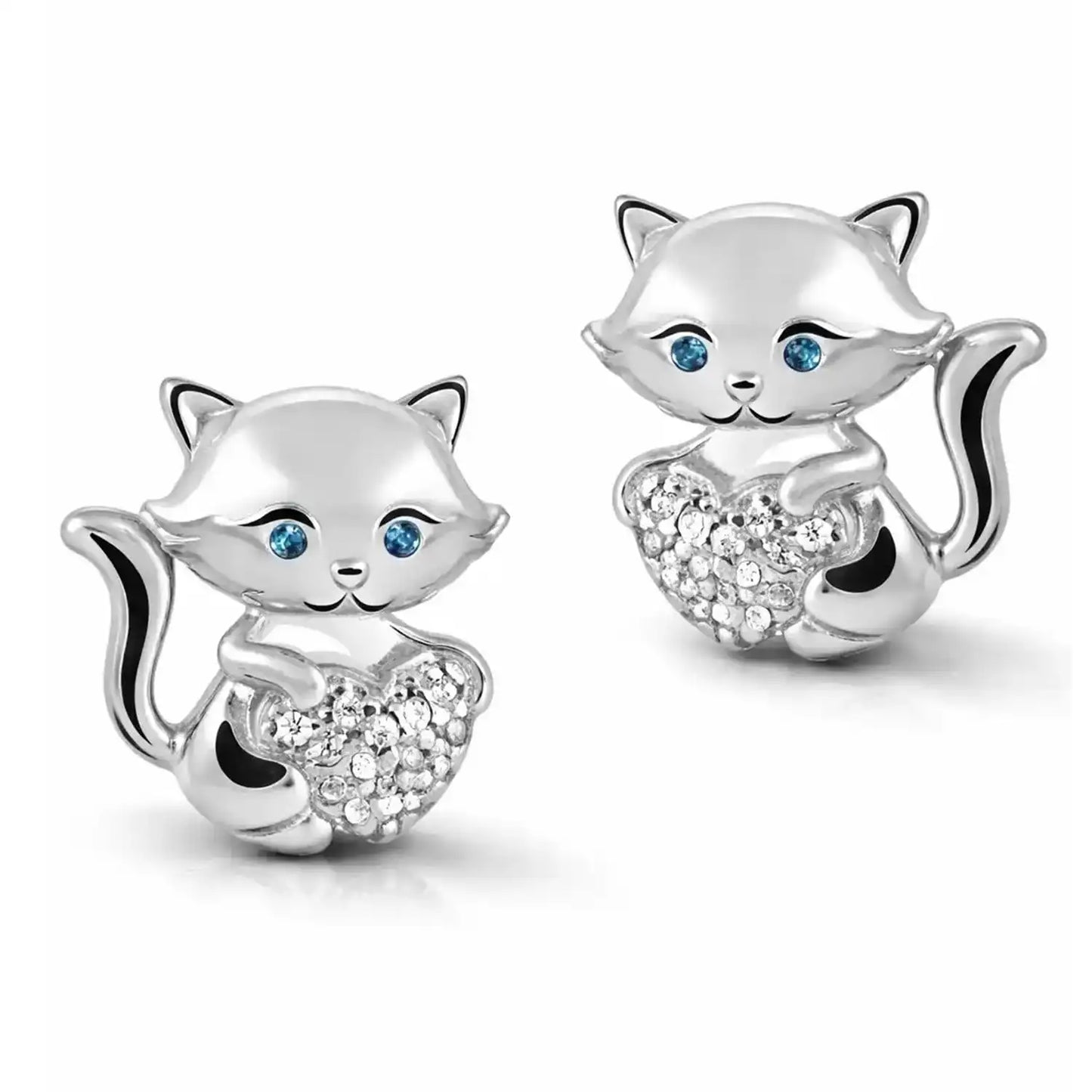 Katzen mit Herz Ohrstecker Silber 925 funkelnd Bild 1