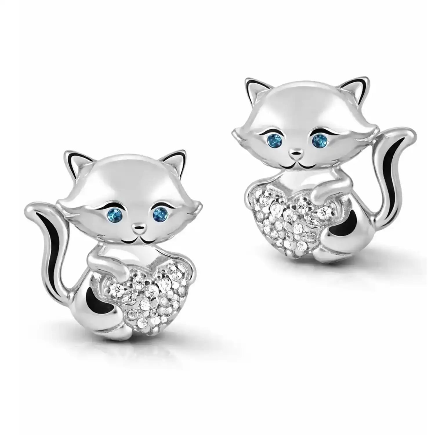 Katzen mit Herz Ohrstecker Silber 925 funkelnd Bild 1