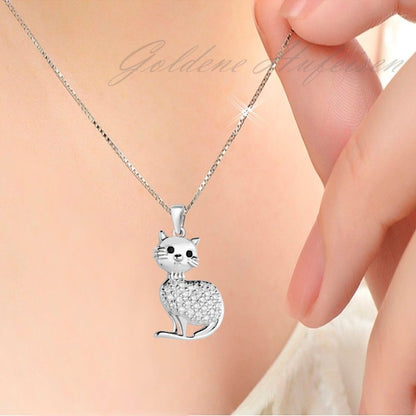 Katzen Kettenanhänger Silber 925 Zirkonia Kater Echtschmuck Bild 2
