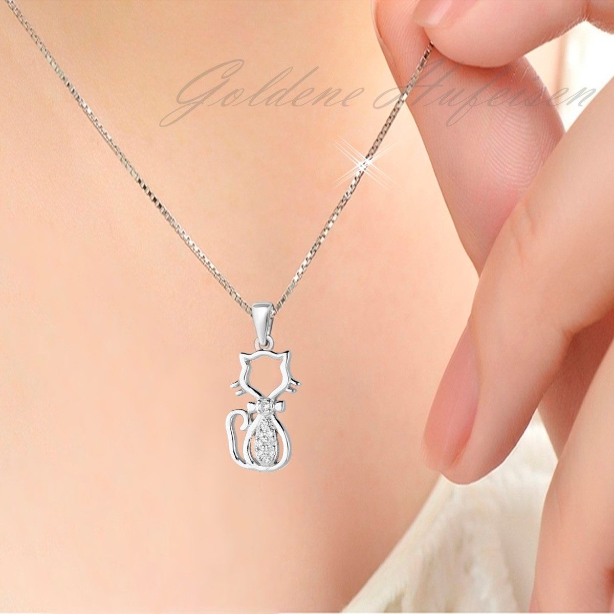 Katzen Kettenanhänger Silber 925 Zirkonia Kater Echtschmuck Bild 2
