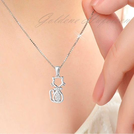 Katzen Kettenanhänger Silber 925 Zirkonia Kater Echtschmuck Bild 2