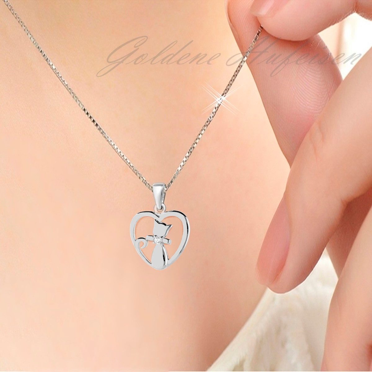 Katzen Kettenanhänger Silber 925 Zirkonia Kater Echtschmuck Bild 2