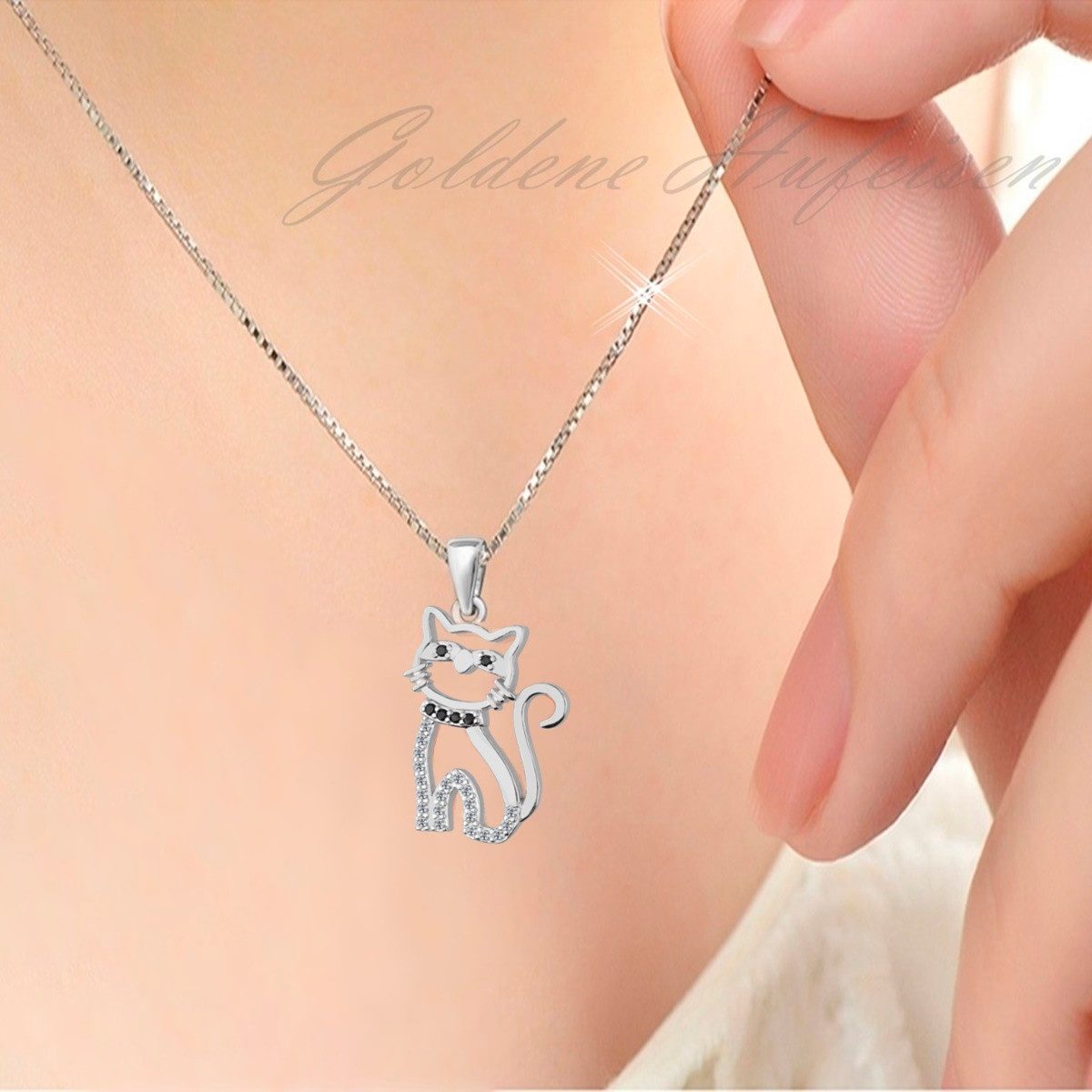 Katzen Kettenanhänger Silber 925 Zirkonia Kater Echtschmuck Bild 2
