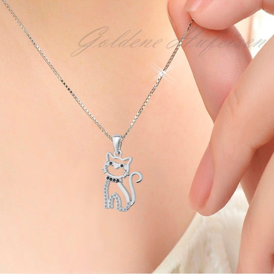Katzen Kettenanhänger Silber 925 Zirkonia Kater Echtschmuck Bild 2
