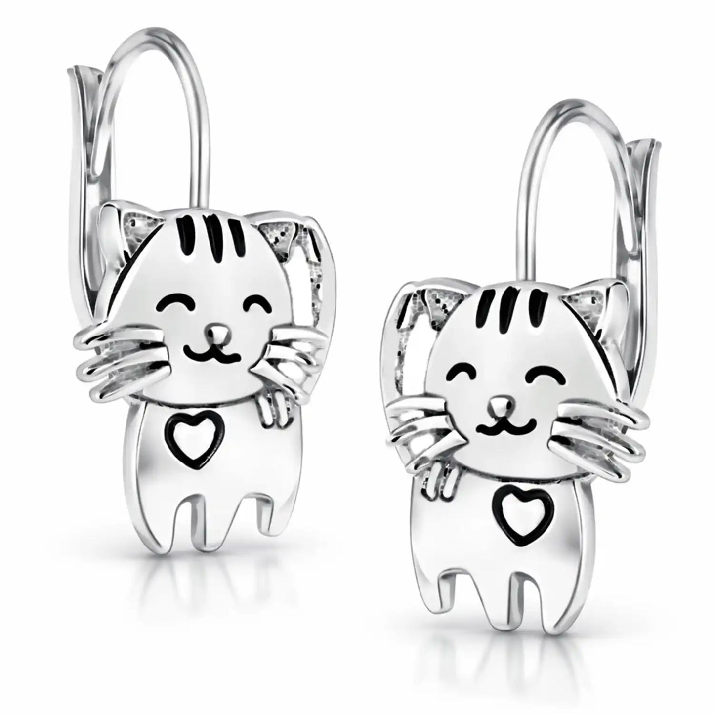 Katzen Ohrringe Silber 925 – Tier Ohrhänger Kater Bild 1