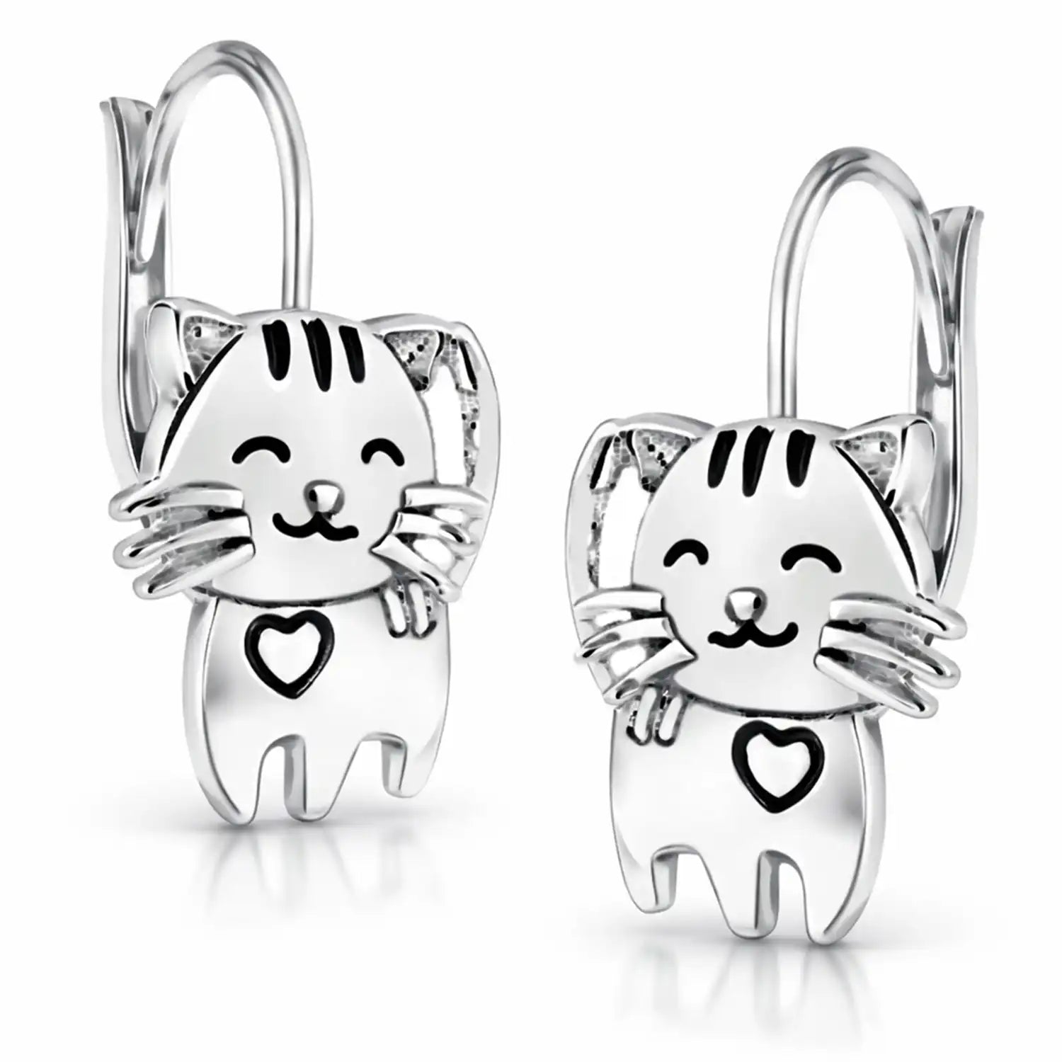 Katzen Ohrringe Silber 925 – Tier Ohrhänger Kater Bild 1