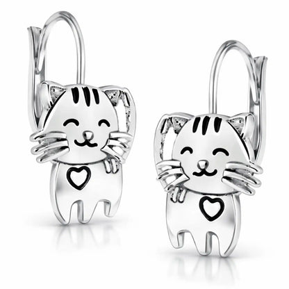 Katzen Ohrringe Silber 925 – Tier Ohrhänger Kater Bild 1