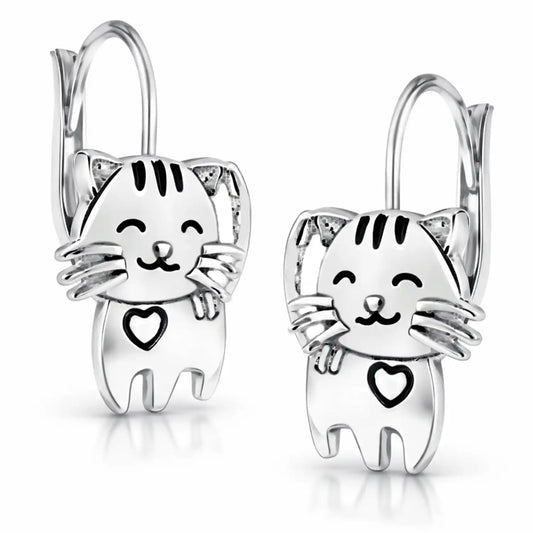 Katzen Ohrringe Silber 925 – Tier Ohrhänger Kater Bild 1