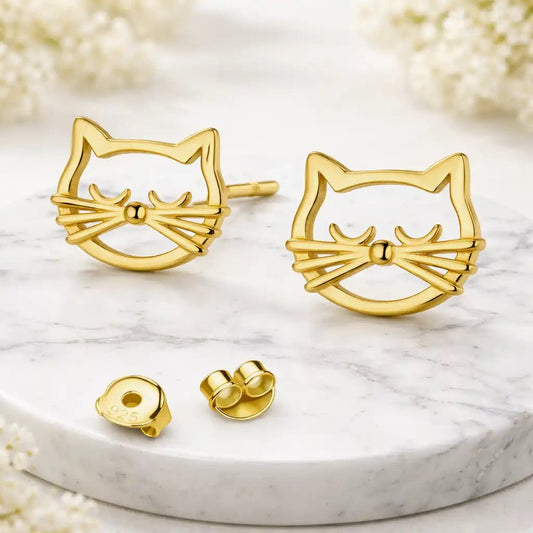 Katzen Ohrringe vergoldet 925 Silber Tier Schmuck Bild 2