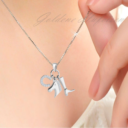 Kettenanhänger Pferd Silber 925 Zirkonia Hufeisen Echtschmuck Bild 2