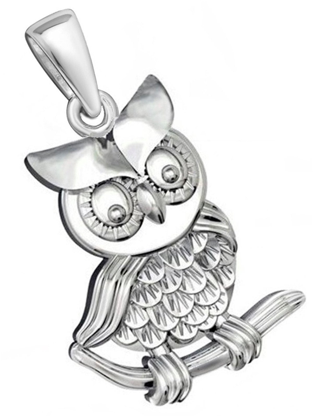 Kettenanhänger Silber 925 Eule auf Ast Vogel Bild 1