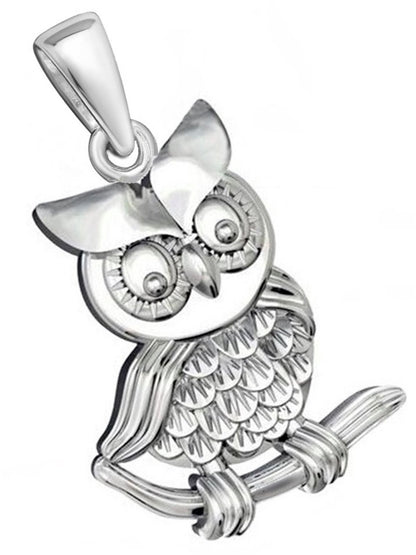 Kettenanhänger Silber 925 Eule auf Ast Vogel Bild 1