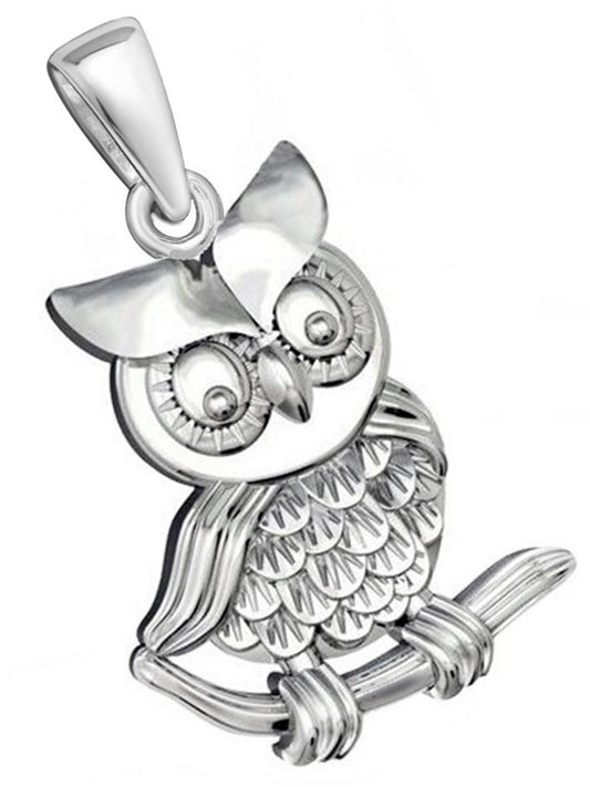Kettenanhänger Silber 925 Eule auf Ast Vogel Bild 1