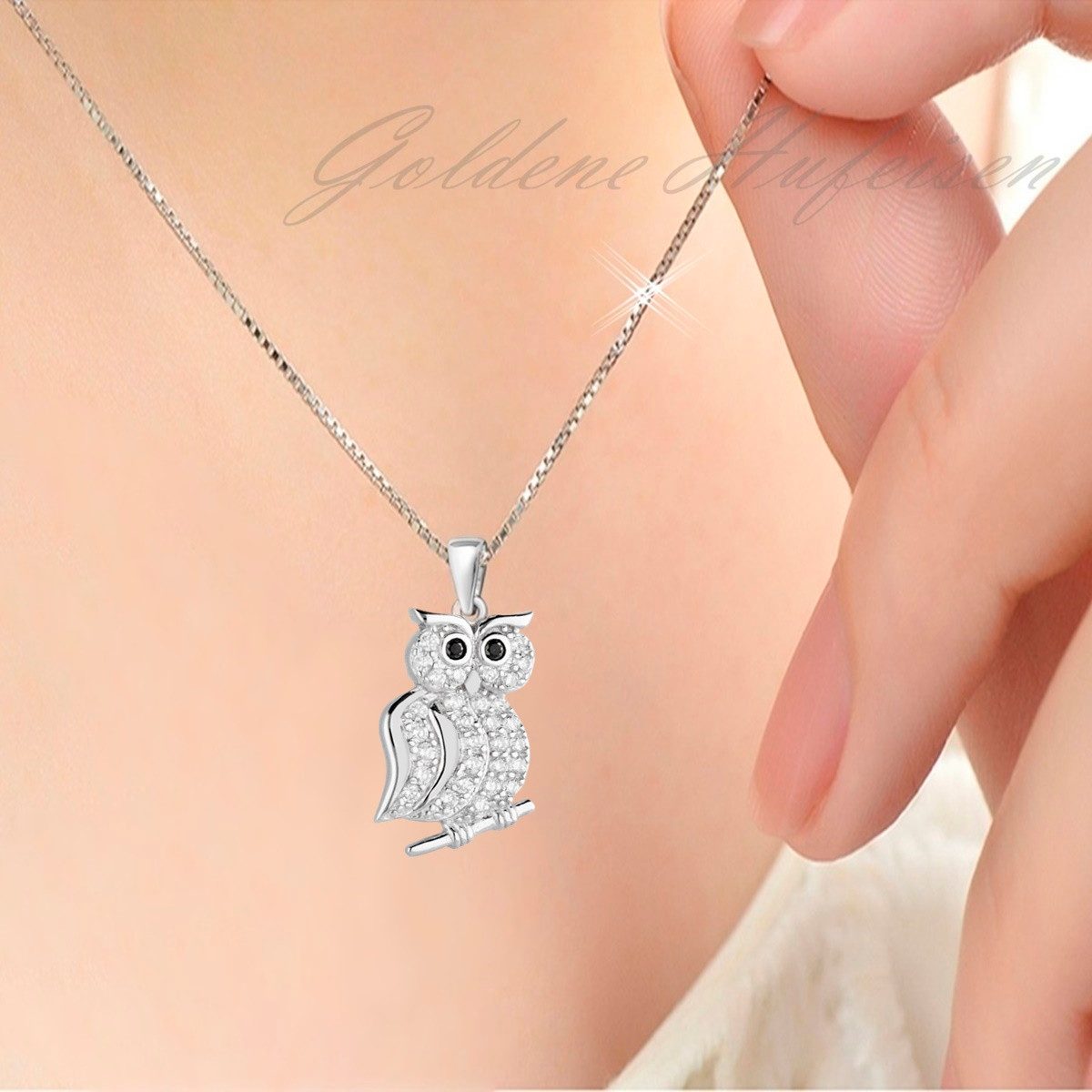 Kettenanhänger Silber 925 Eule mit Zirkonia Vogel Echtschmuck Bild 2