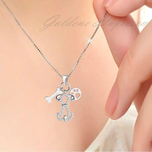Kettenanhänger Silber 925 Hund Pfote Zirkonia Echtschmuck Bild 2