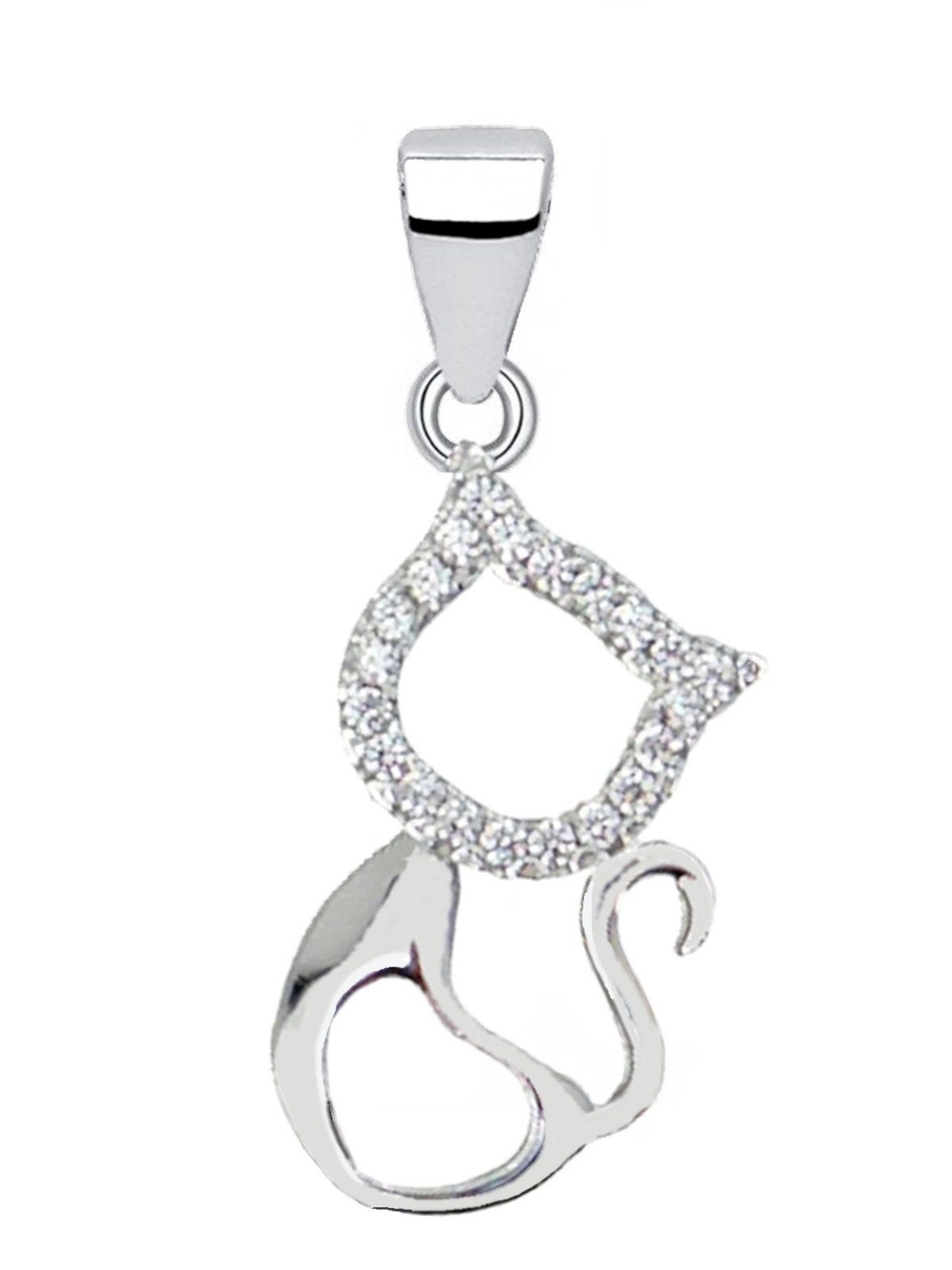 Kettenanhänger Silber 925 Katze Zirkonia Herz Echtschmuck Bild 1